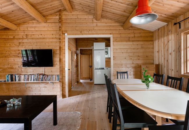 Living room with big table and tv