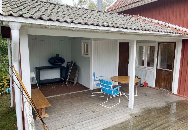 Stuga i Fårbo - Röd stuga belägen vid en kvarndamm och sjö utanför Fårbo I SE05050